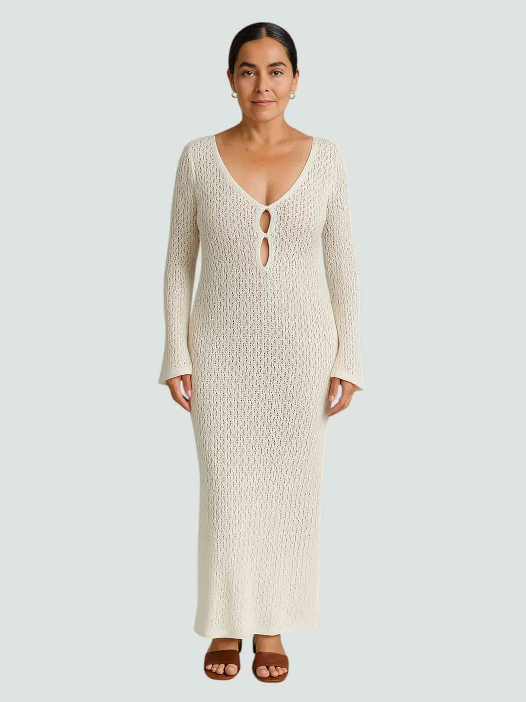 LÍA | VESTIDO CROCHET CON ESCOTE Y MANGAS LARGAS