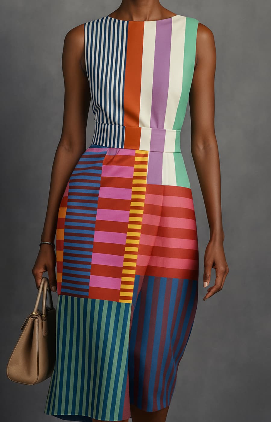 PALOMA | VESTIDO MIDI CON RAYAS ARTÍSTICAS