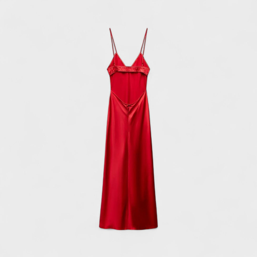 Carmen – Vestido Carmesí de Corte Minimal Elegante que Deslumbra con Sencillez