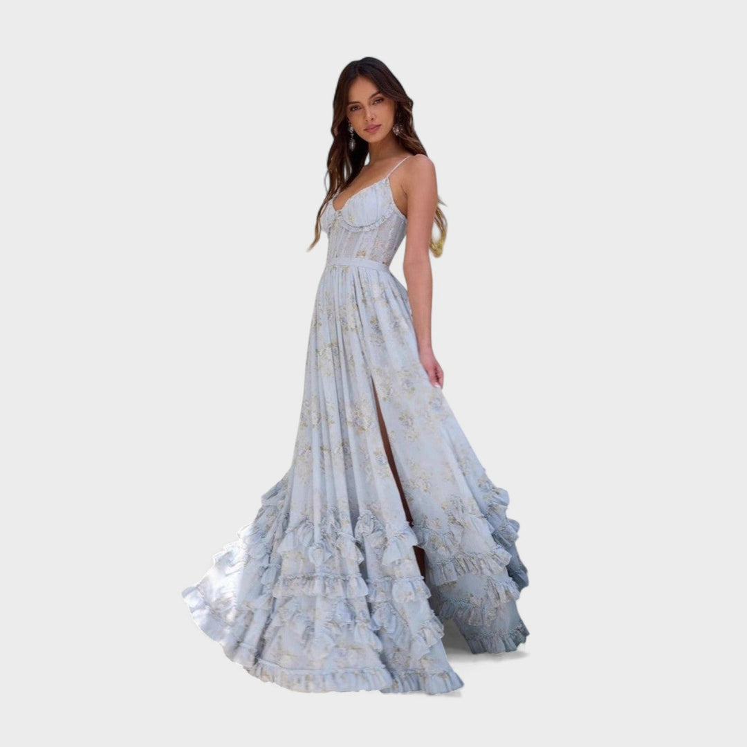 Florencia – Vestido Largo Bohemio Con Abertura Y Volantes Que Resalta Tu Estilo