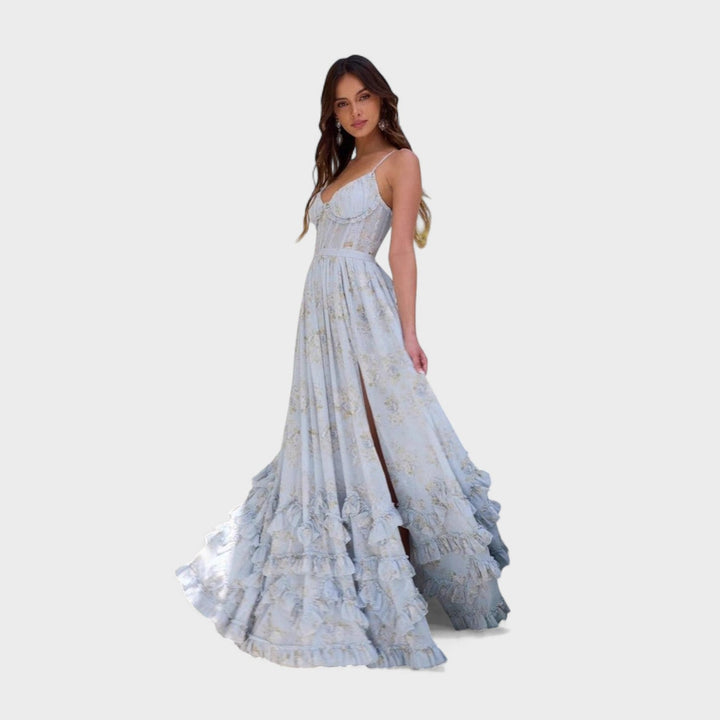 Florencia – Vestido Largo Bohemio Con Abertura Y Volantes Que Resalta Tu Estilo