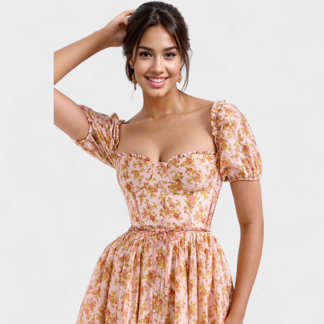 Valentina – Vestido Floral Coral que realza tu romanticismo