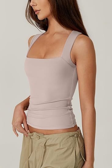 Top para mujer de cuello cuadrado con tejido elástico sin mangas - Elina