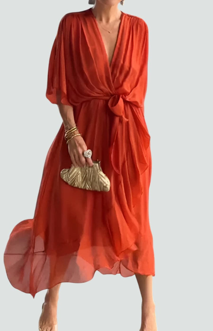 MONICA | VESTIDO FLUIDO DE CHIFFÓN CON ESCOTE EN V
