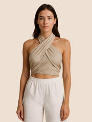 Afrodite Cotton & Line Crisscross Halter Tank Top