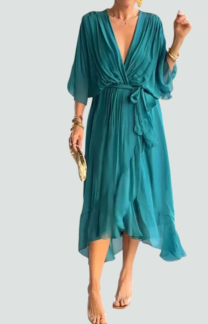 MONICA | VESTIDO FLUIDO DE CHIFFÓN CON ESCOTE EN V