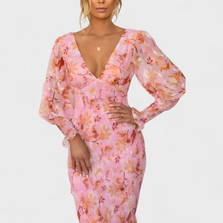 Valeria – Vestido Floral de Gasa Midi que realza tu feminidad