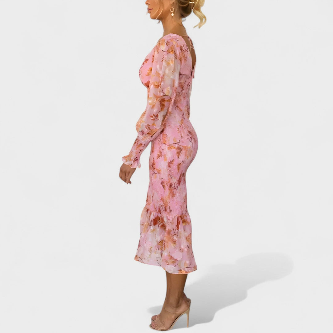 Valeria – Vestido Floral de Gasa Midi que realza tu feminidad