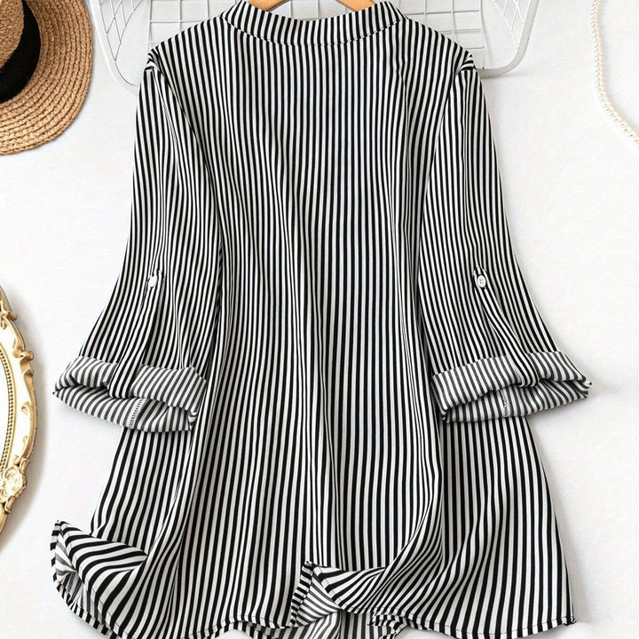 Blusa para mujer de rayas verticales corte fluido manga enrollable - Eloisa