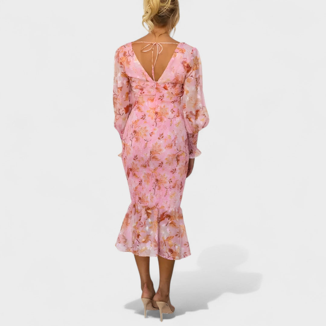 Valeria – Vestido Floral de Gasa Midi que realza tu feminidad
