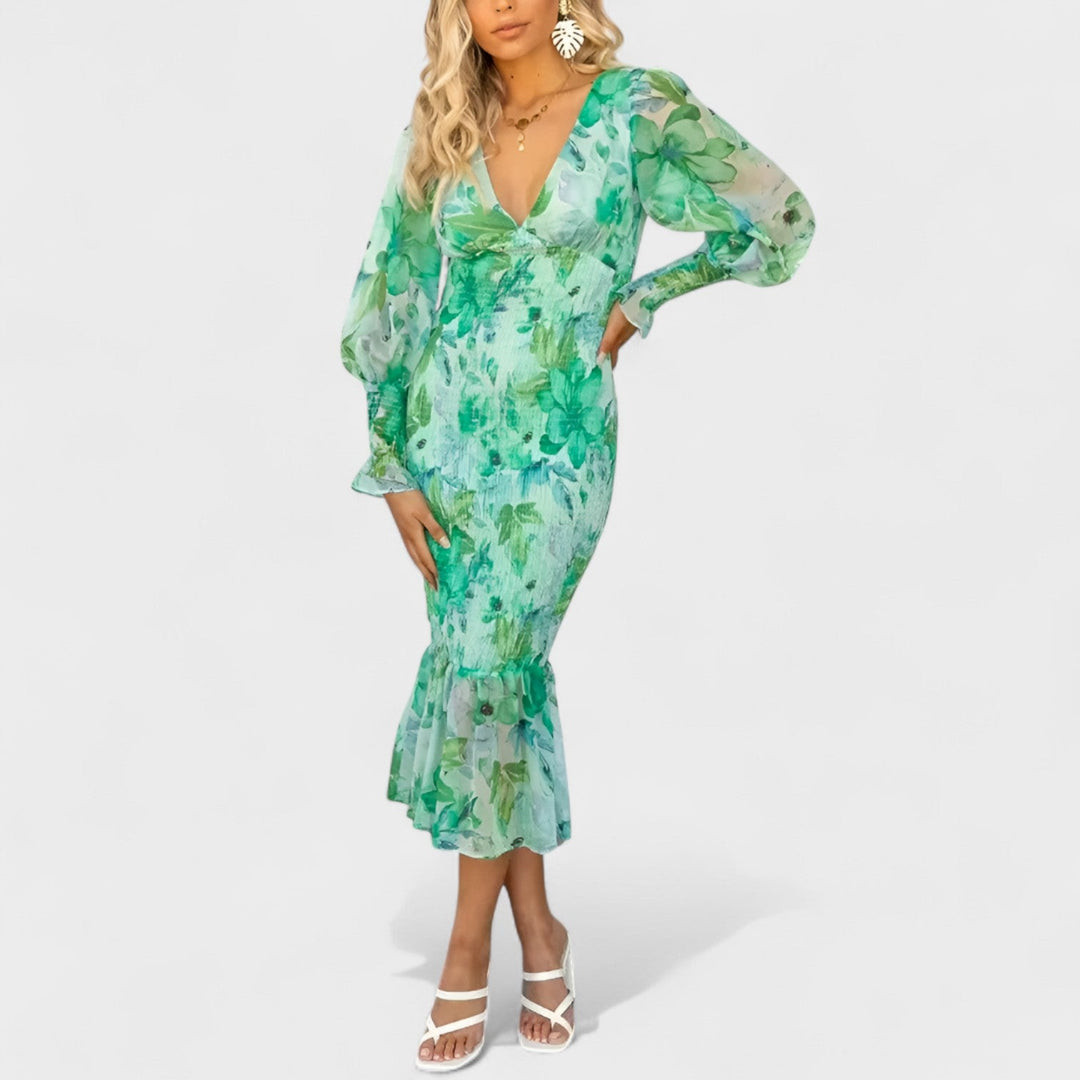 Valeria – Vestido Floral de Gasa Midi que realza tu feminidad