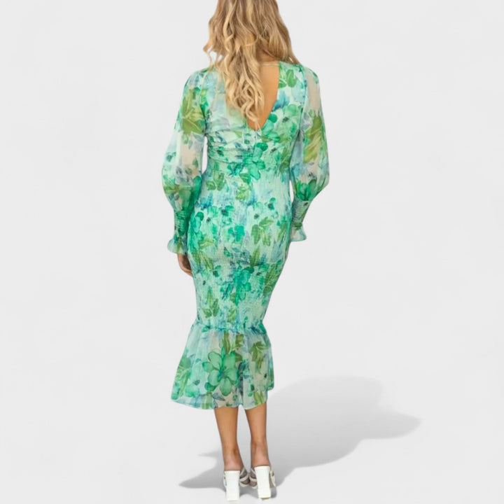 Valeria – Vestido Floral de Gasa Midi que realza tu feminidad