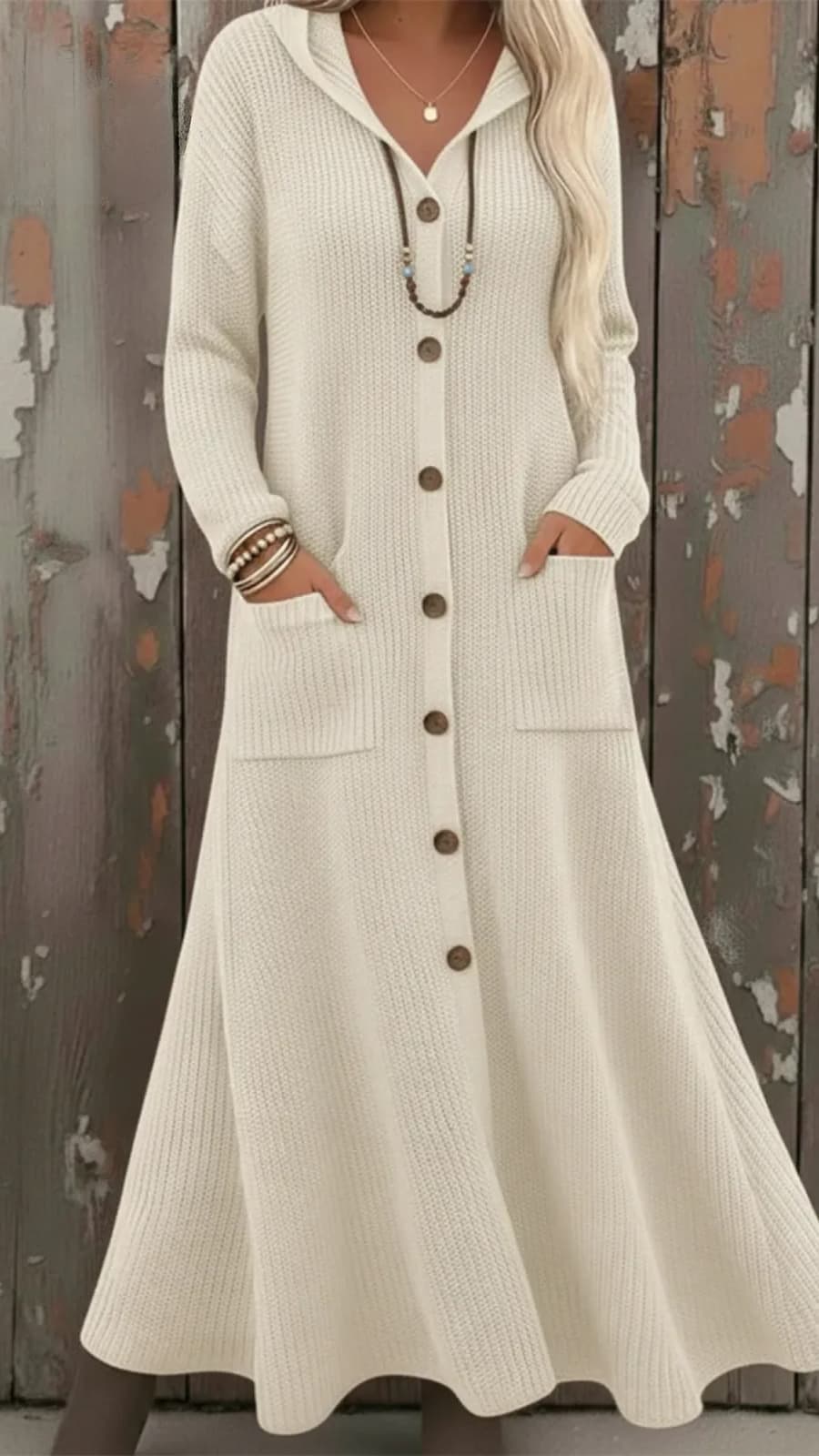 Vestido Cárdigan Largo de Punto – Elegancia Cálida para el Invierno