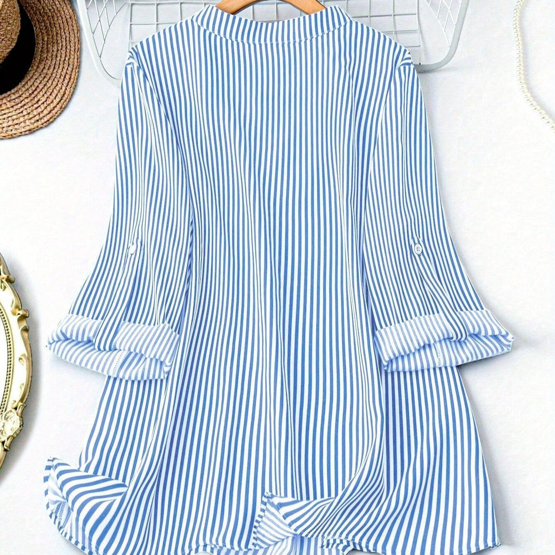 Blusa para mujer de rayas verticales corte fluido manga enrollable - Eloisa