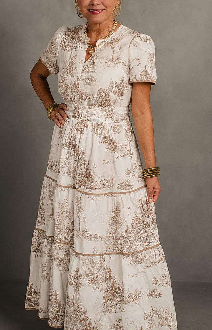 CLEMENTINA | VESTIDO MIDI CON ESTAMPADO ESCÉNICO