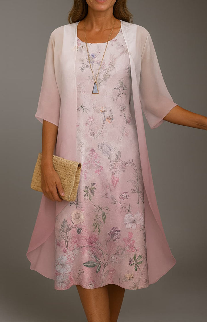 ARIANNA | VESTIDO MIDI CON ESTOLA FLORAL DE TOQUE SEDA