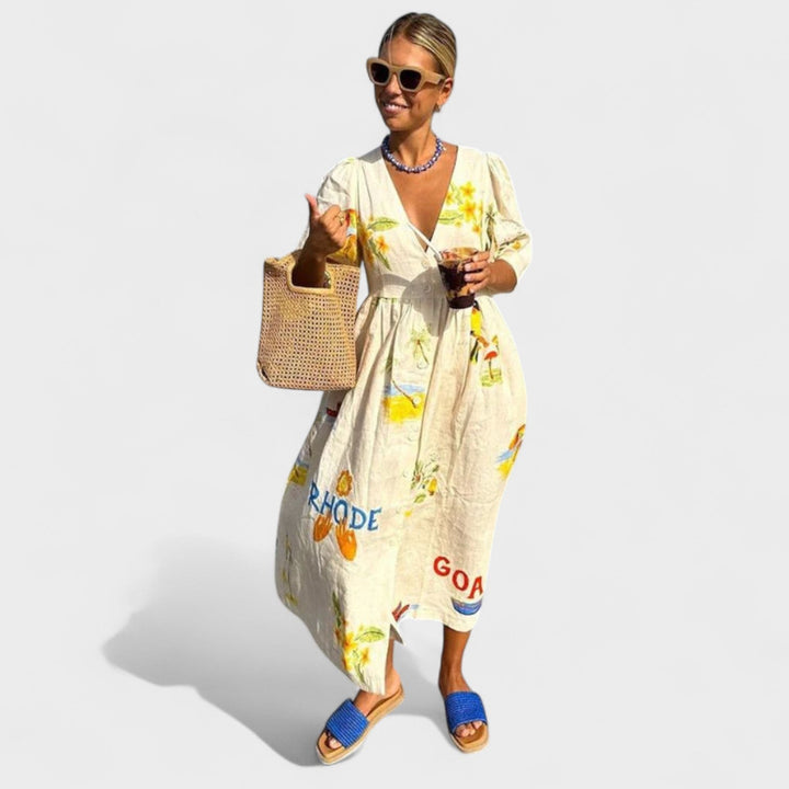 Rita – Vestido de lino estampado que transforma tu estilo