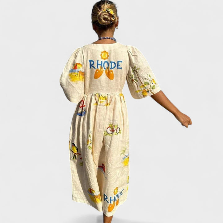 Rita – Vestido de lino estampado que transforma tu estilo