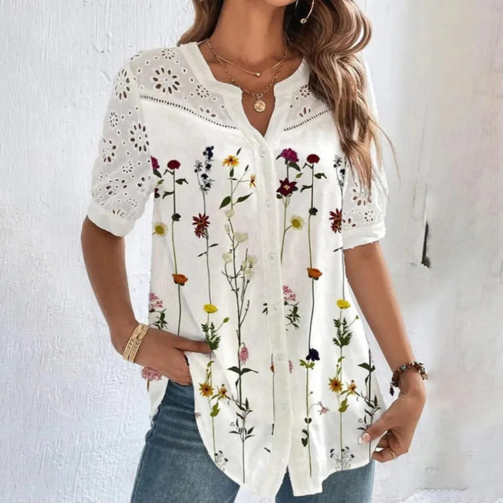 Blusa mujer encaje floral bordado estilo bohemio blanco - Verona