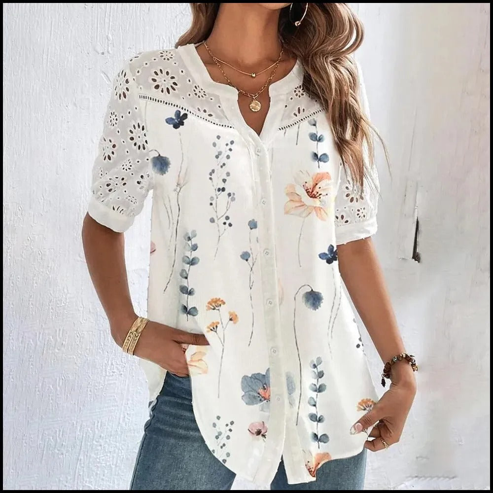 Blusa mujer encaje floral bordado estilo bohemio blanco - Verona