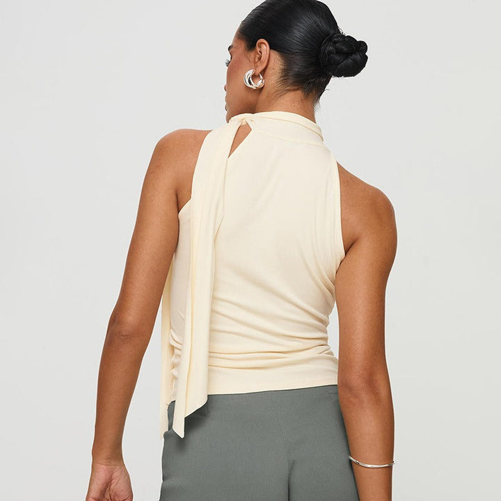 Top sin mangas para mujer de cuello alto con lazo asimétrico - Natalia