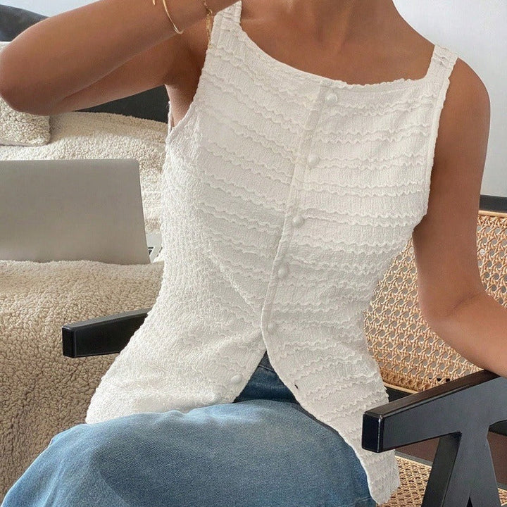 Top sin mangas mujer textura acanalada estilo entallado - Eliane