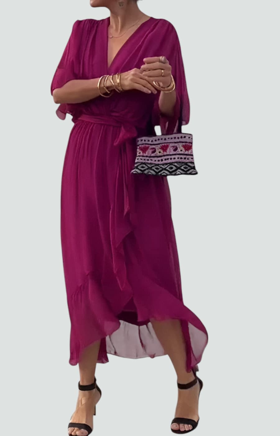 MONICA | VESTIDO FLUIDO DE CHIFFÓN CON ESCOTE EN V
