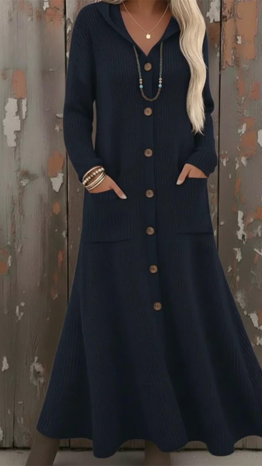 Vestido Cárdigan Largo de Punto – Elegancia Cálida para el Invierno