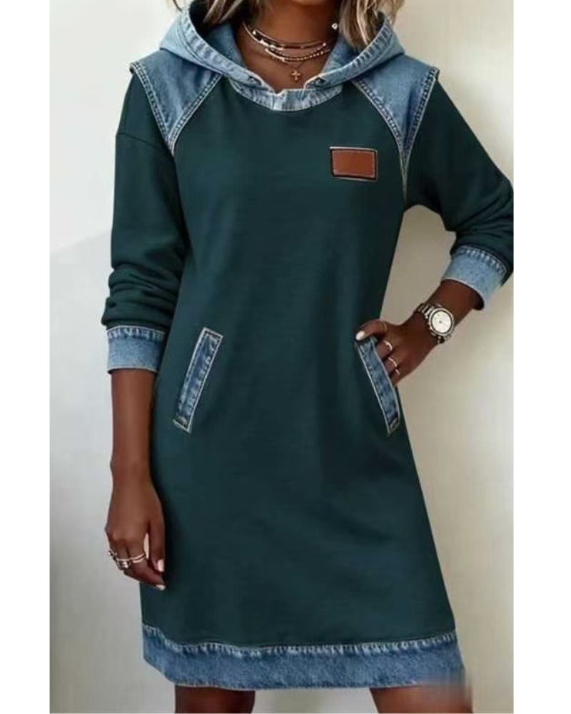 Vestido Casual Brooklyn™ con Capucha y Detalles Denim