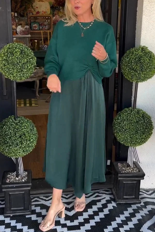 Set de Dos Piezas: Vestido Satén y Suéter Tejido