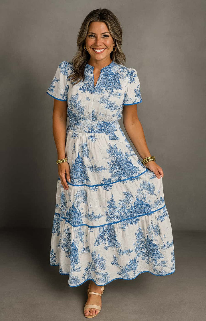 CLEMENTINA | VESTIDO MIDI CON ESTAMPADO ESCÉNICO