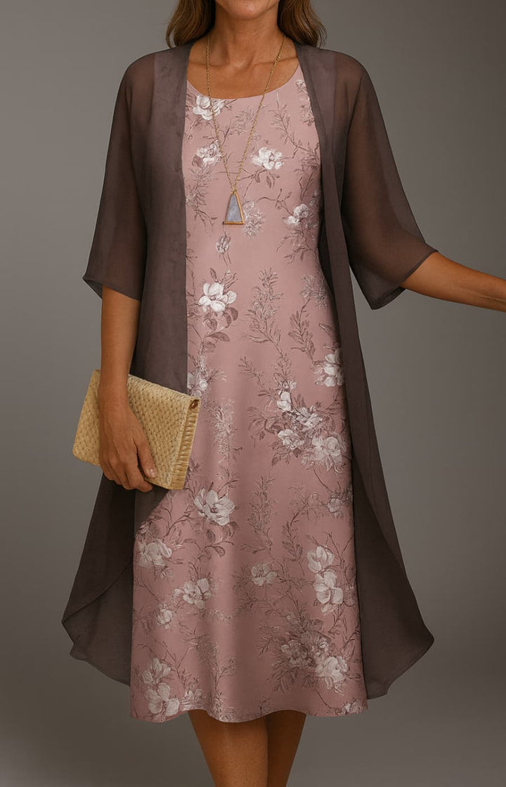 ARIANNA | VESTIDO MIDI CON ESTOLA FLORAL DE TOQUE SEDA