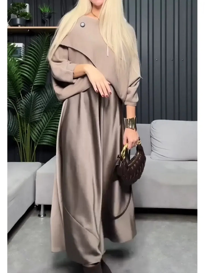 Conjunto de Dos Piezas con Vestido Satinado y Suéter de Punto