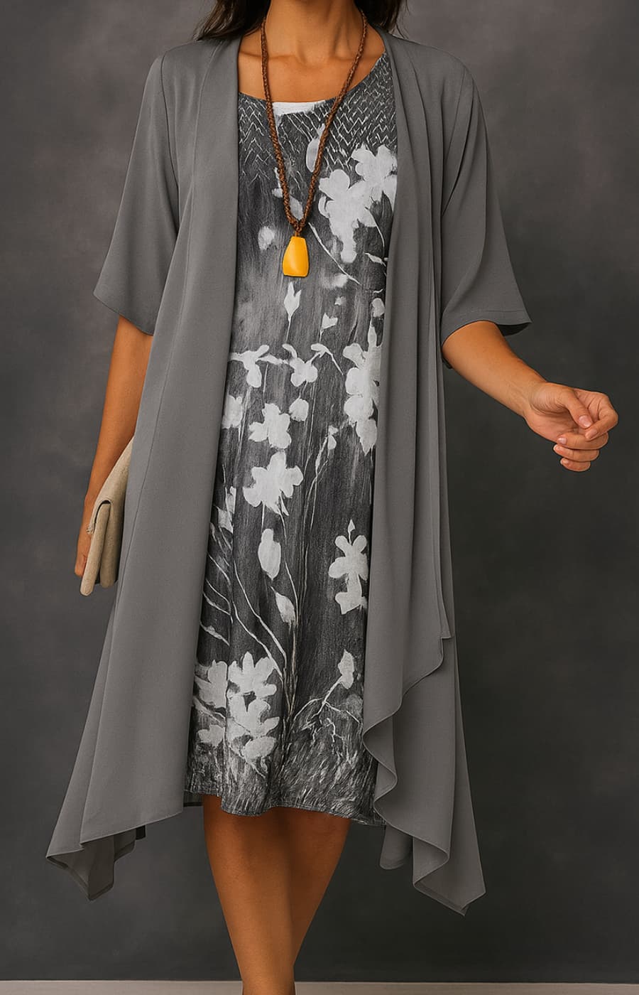 MARÍA | VESTIDO FLUIDO CON CHALECO ELEGANTE