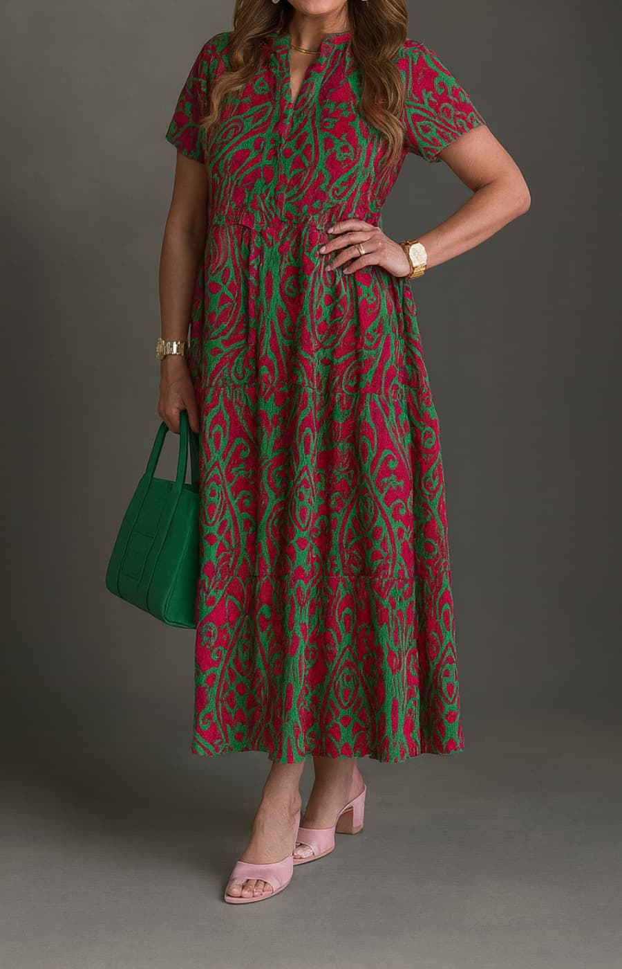 ISABELLA | VESTIDO CON ESTAMPADO ARTÍSTICO Y MANGA CORTA, ESPECTACULAR PARA EL DÍA A DÍA
