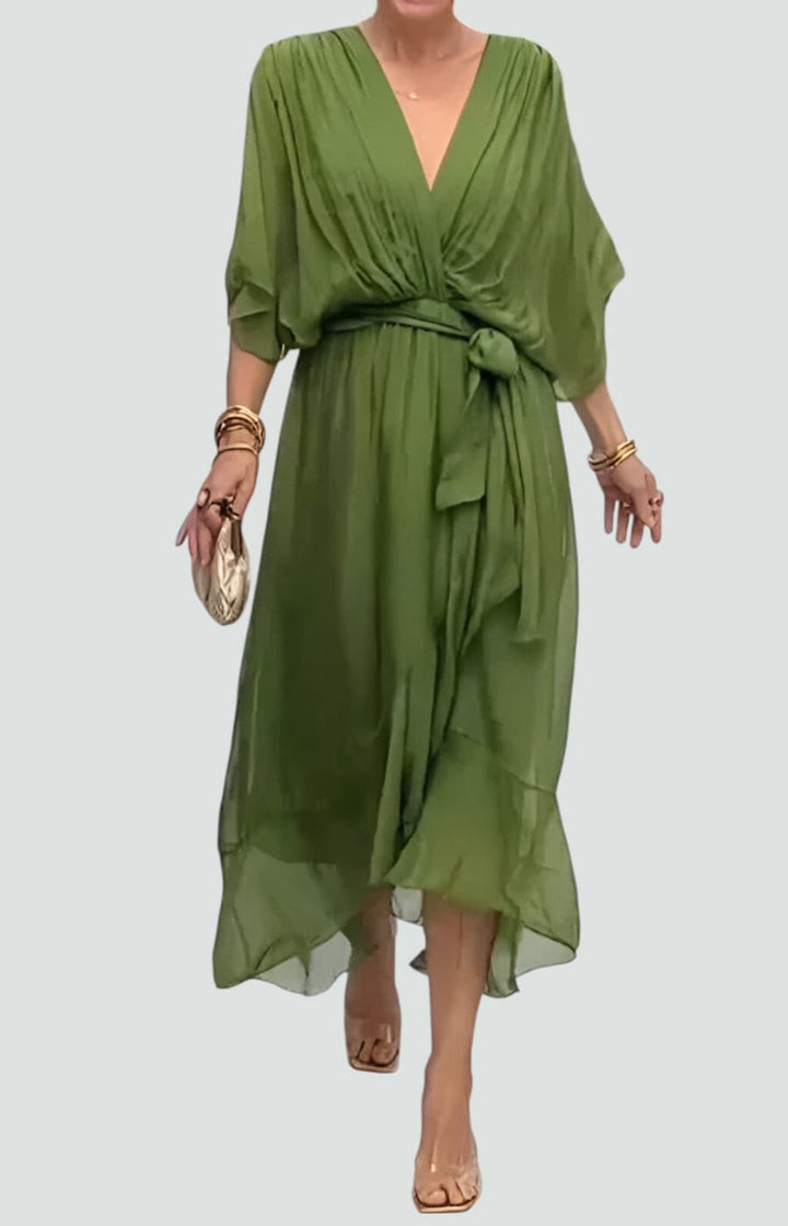 MONICA | VESTIDO FLUIDO DE CHIFFÓN CON ESCOTE EN V
