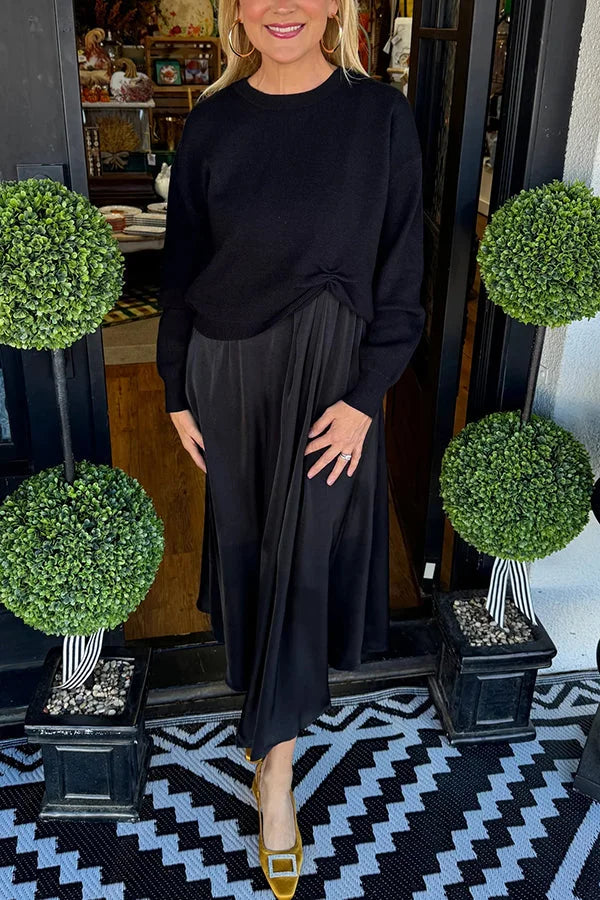 Set de Dos Piezas: Vestido Satén y Suéter Tejido