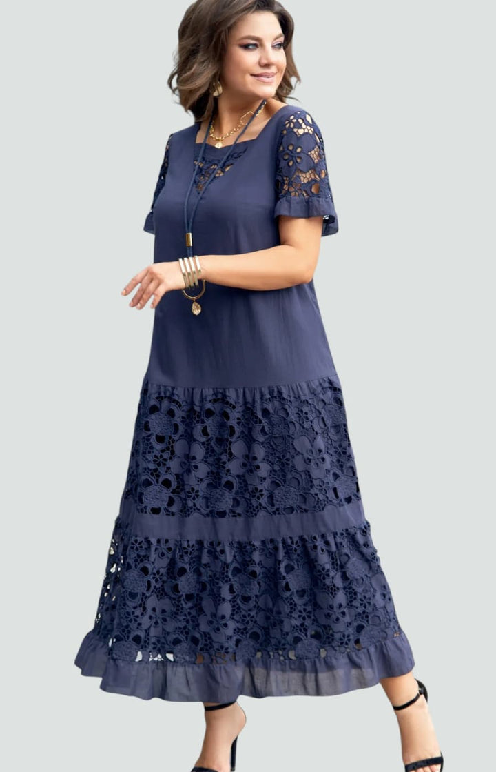 ALEGRÍA | VESTIDO LARGO DE ENCAJE AZUL MARINO