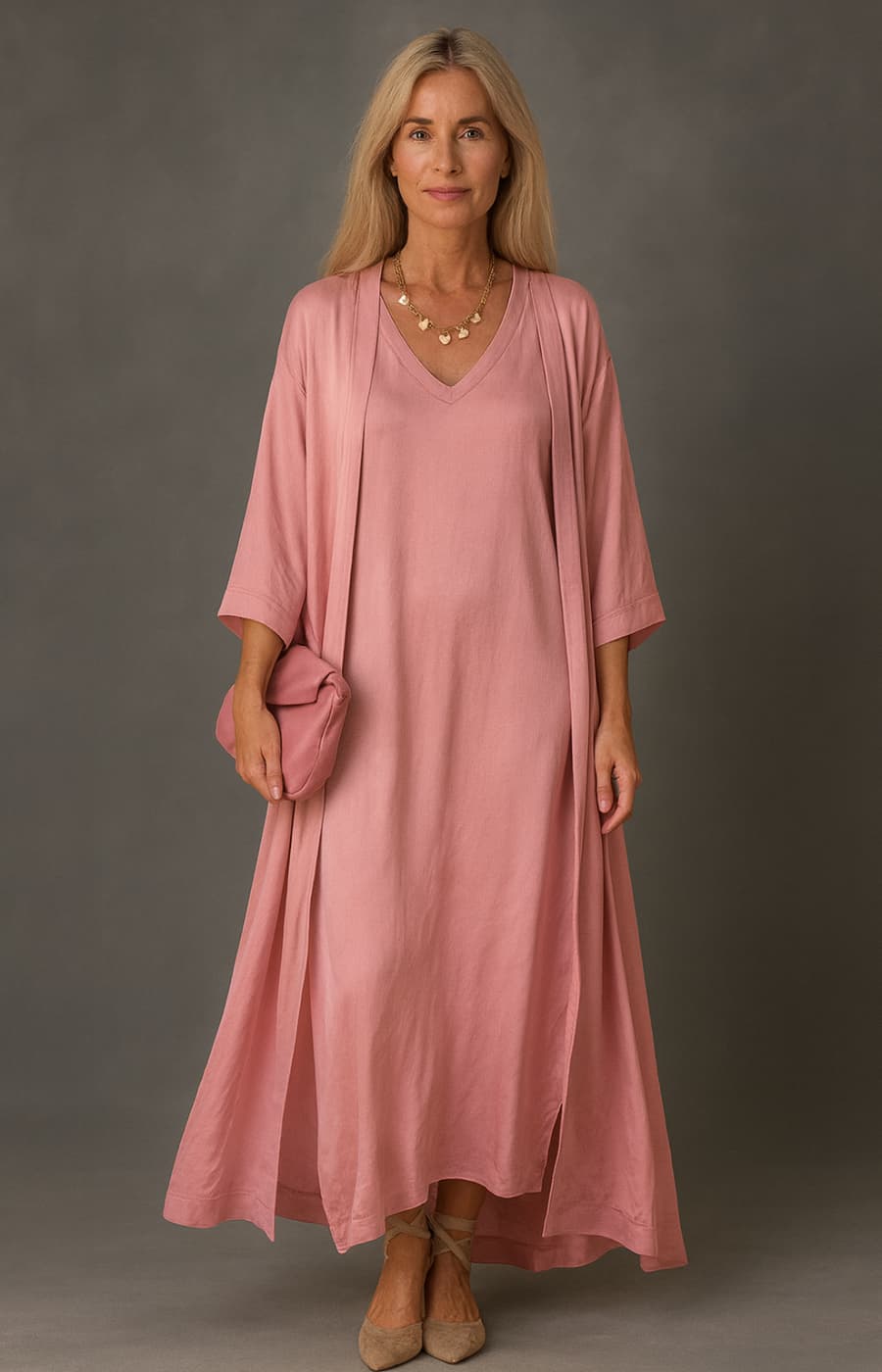 GABRIELA | CONJUNTO SATINADO DE CHAQUETA CORTA Y VESTIDO SIN MANGAS CON BOLSILLOS