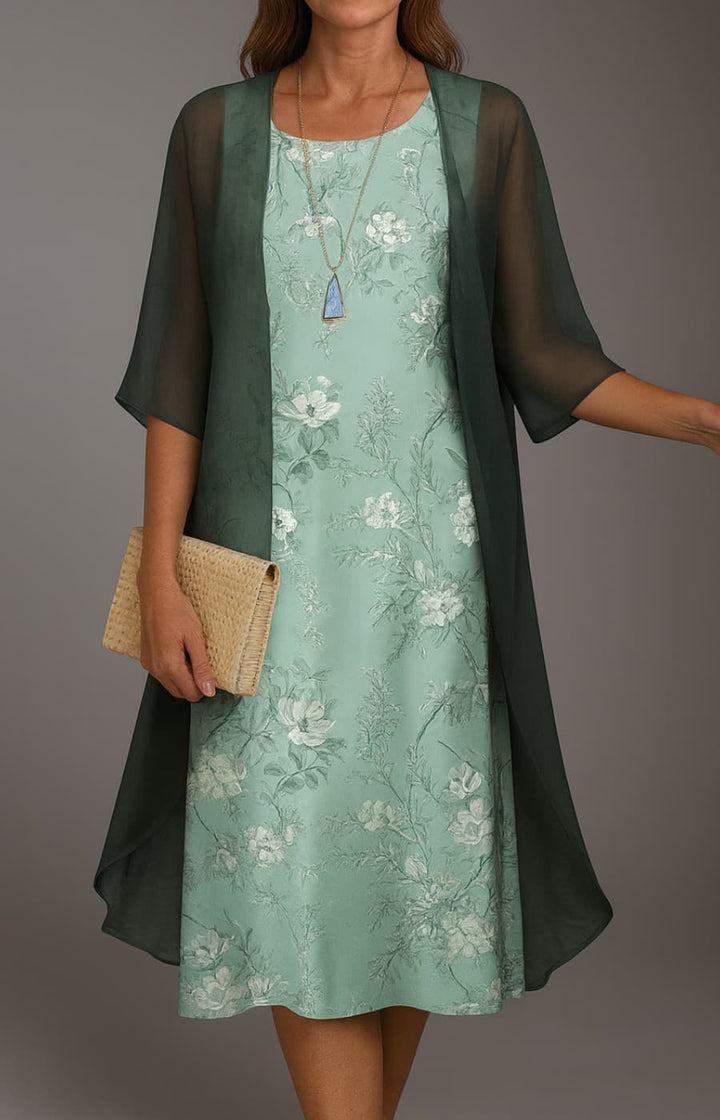 ARIANNA | VESTIDO MIDI CON ESTOLA FLORAL DE TOQUE SEDA