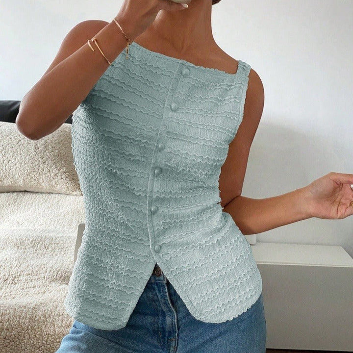 Top sin mangas mujer textura acanalada estilo entallado - Eliane