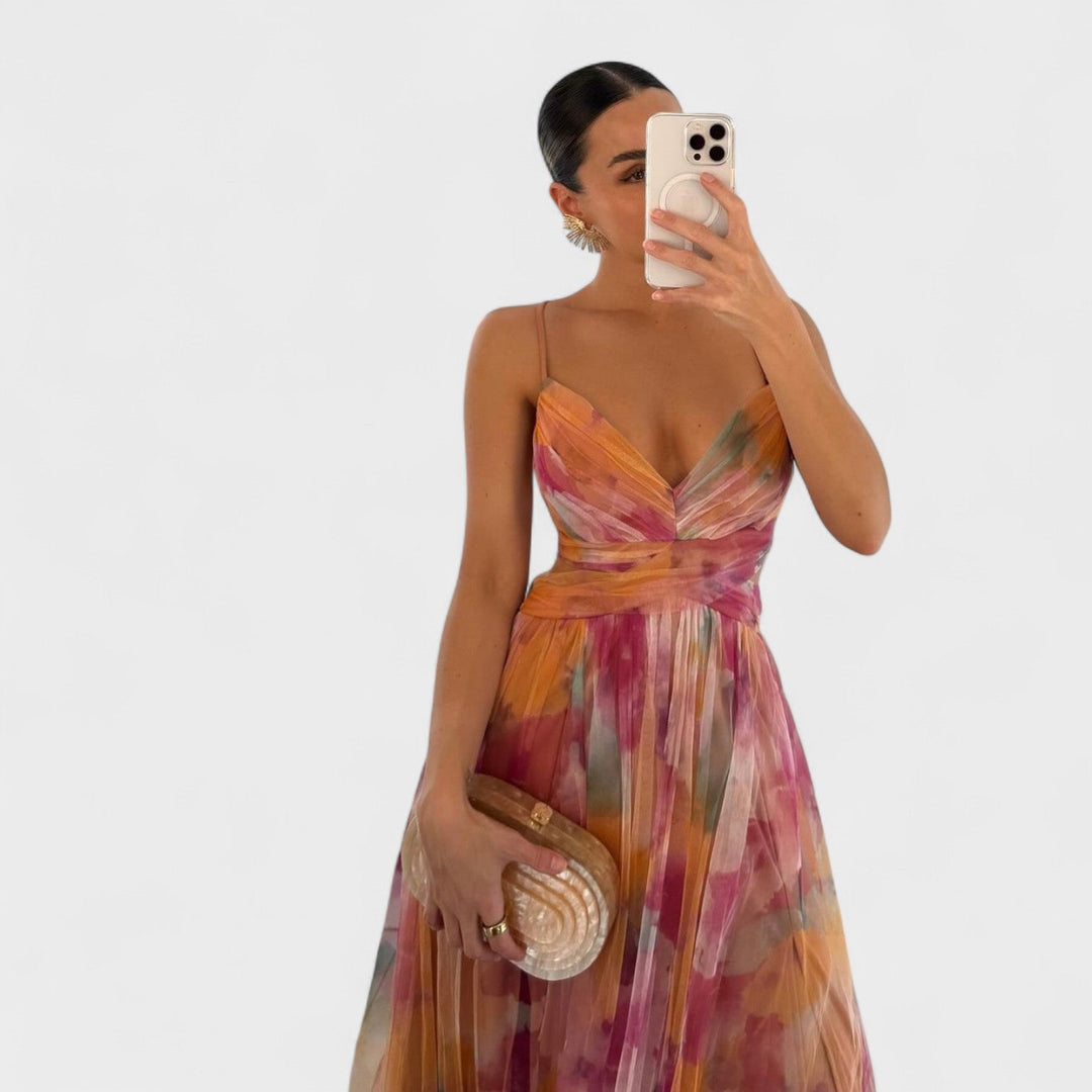 Rita – Vestido largo con flores que conquista miradas