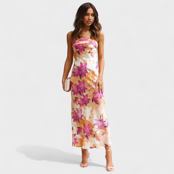 Carmen – Vestido de satén sin mangas que realza tu elegancia