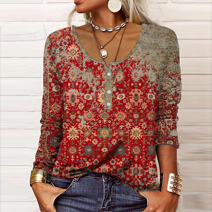 Ria - Elegante blusa con estampado azteca