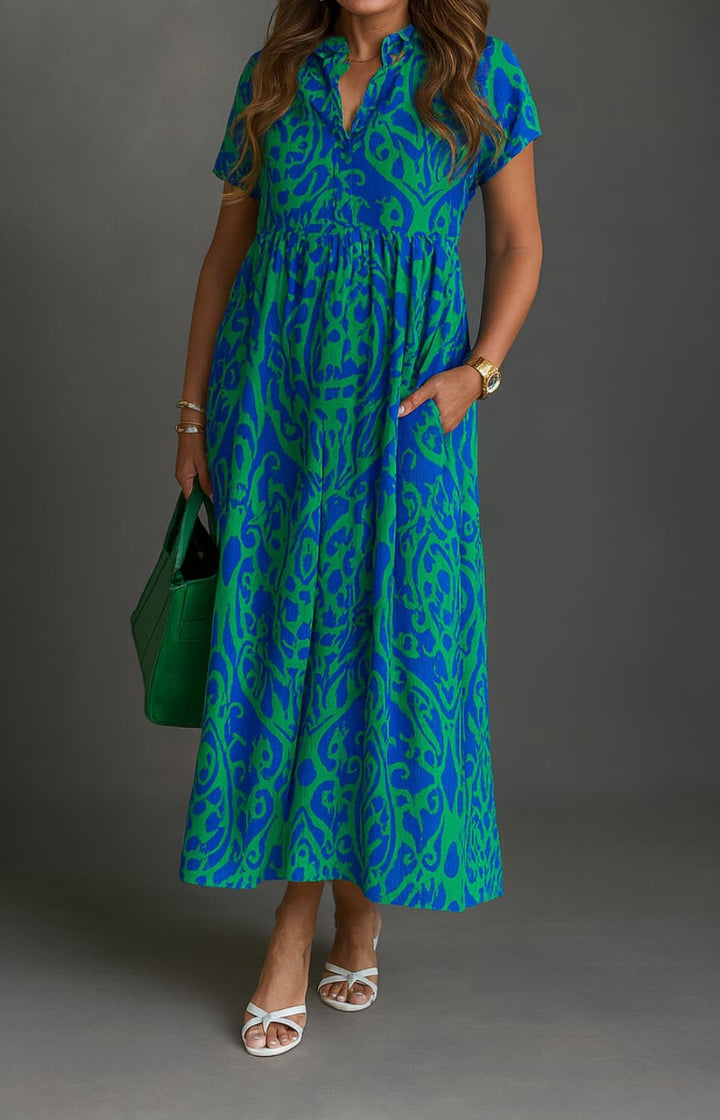 ISABELLA | VESTIDO CON ESTAMPADO ARTÍSTICO Y MANGA CORTA, ESPECTACULAR PARA EL DÍA A DÍA