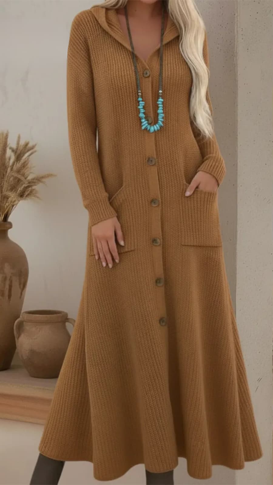 Vestido Cárdigan Largo de Punto – Elegancia Cálida para el Invierno