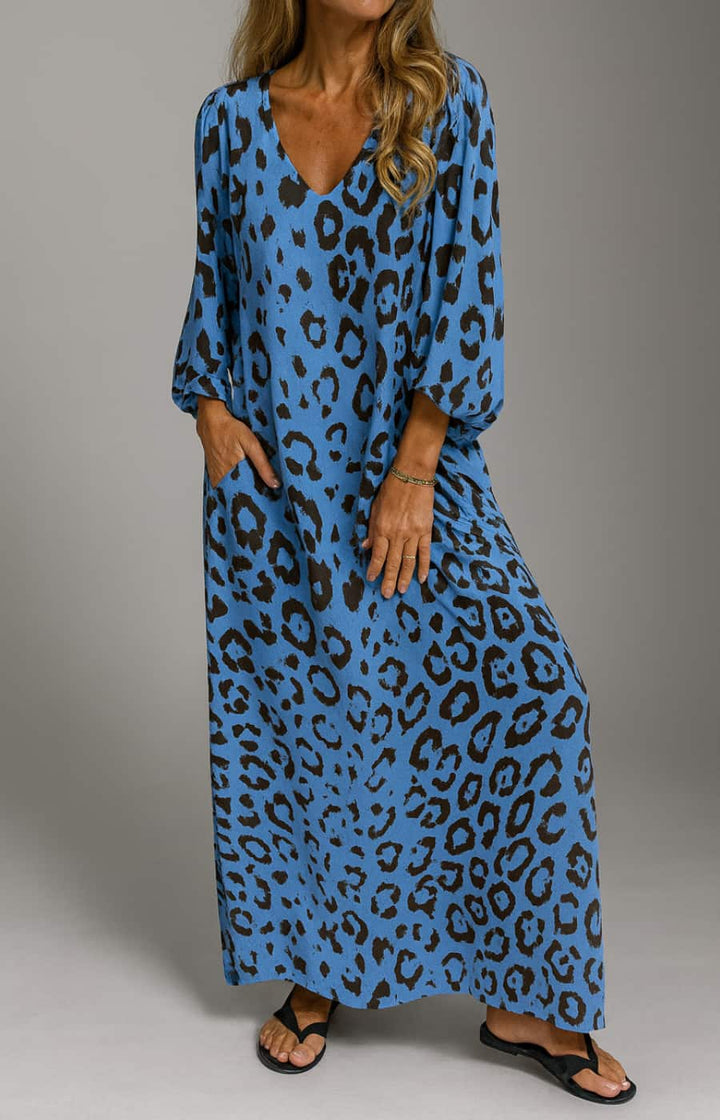 CARMEN | VESTIDO LARGO DE MANGAS LARGAS CON ESTAMPADO LEOPARDO