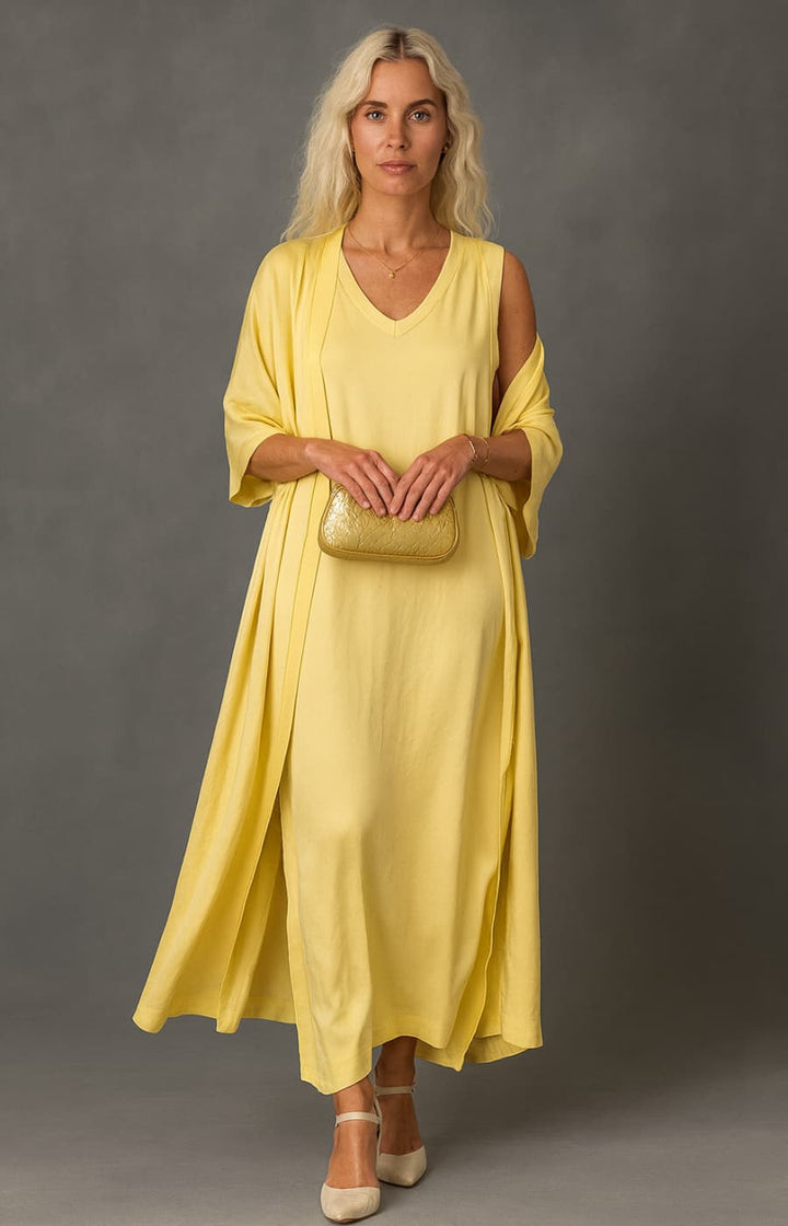 GABRIELA | CONJUNTO SATINADO DE CHAQUETA CORTA Y VESTIDO SIN MANGAS CON BOLSILLOS