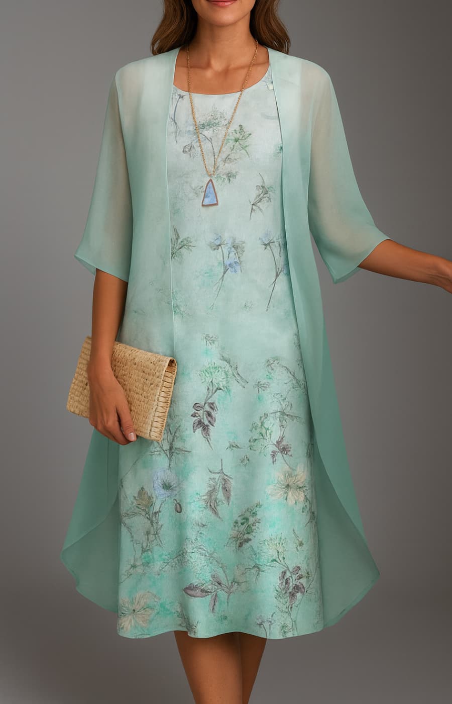 ARIANNA | VESTIDO MIDI CON ESTOLA FLORAL DE TOQUE SEDA