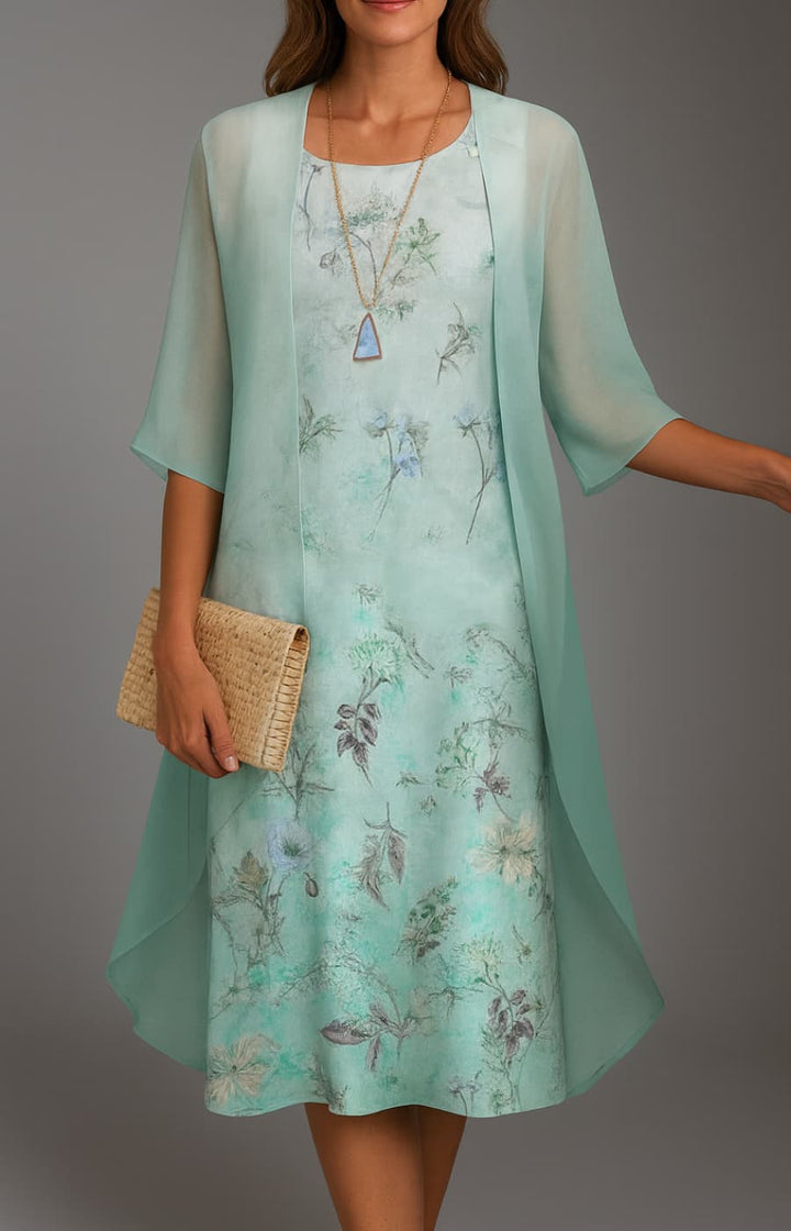 ARIANNA | VESTIDO MIDI CON ESTOLA FLORAL DE TOQUE SEDA